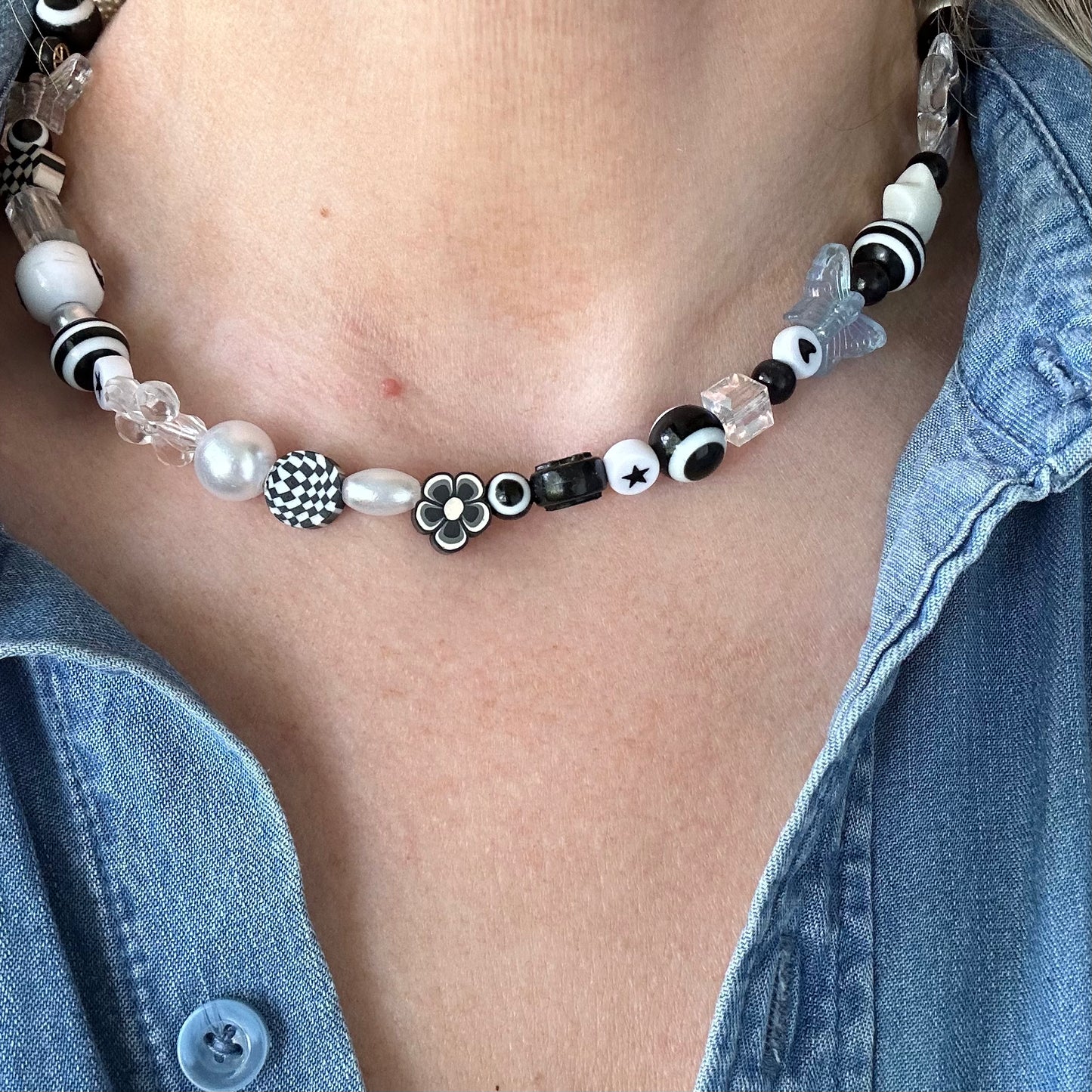 AS IF Black and White Beaded Necklace